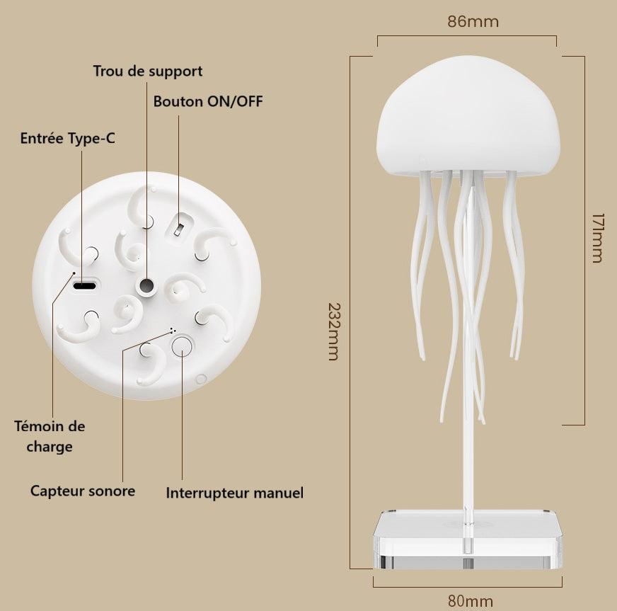 Lampe Méduse LED Multicolore avec Contrôle Vocal et Tactile