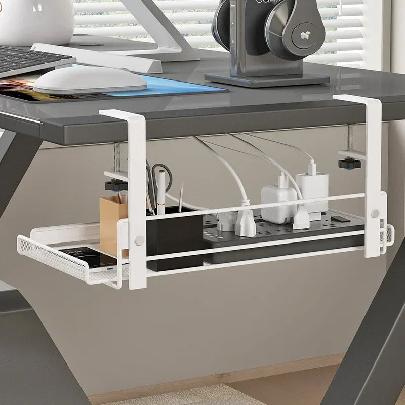Plateau de gestion des câbles sous le bureau sans perçage – organisateur en acier pour fils, multiprises et chargeurs