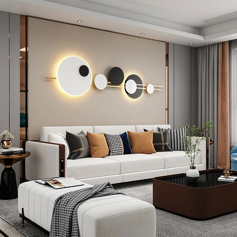 Applique murale LED ronde en métal blanc ou noir, 220V, 120 cm, avec gradation variable – éclairage décoratif pour hall, foyer, bureau ou salle à manger
