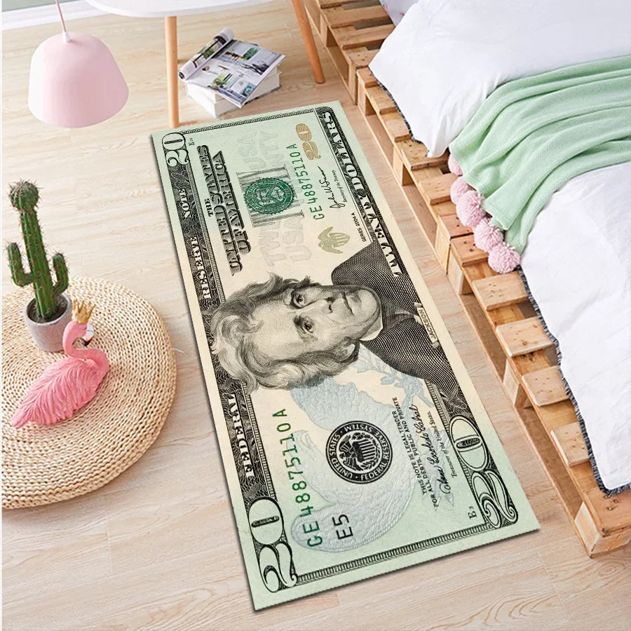 VIKAMA – Tapis long créatif en forme de dollar, antidérapant pour chambre, salon, couloir ou baie vitrée