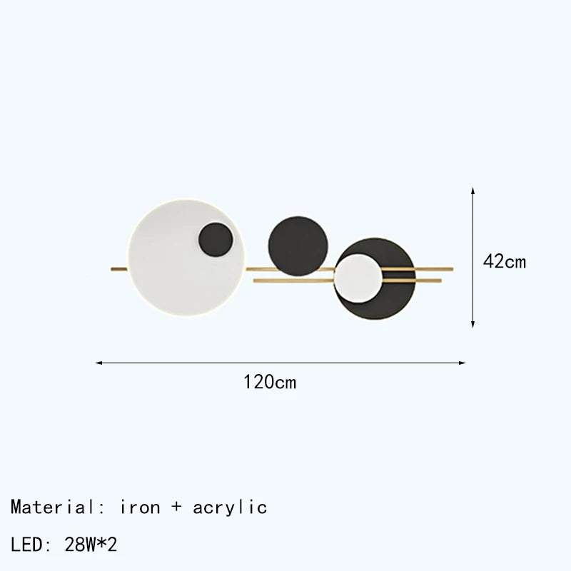 Applique murale LED ronde en métal blanc ou noir, 220V, 120 cm, avec gradation variable – éclairage décoratif pour hall, foyer, bureau ou salle à manger