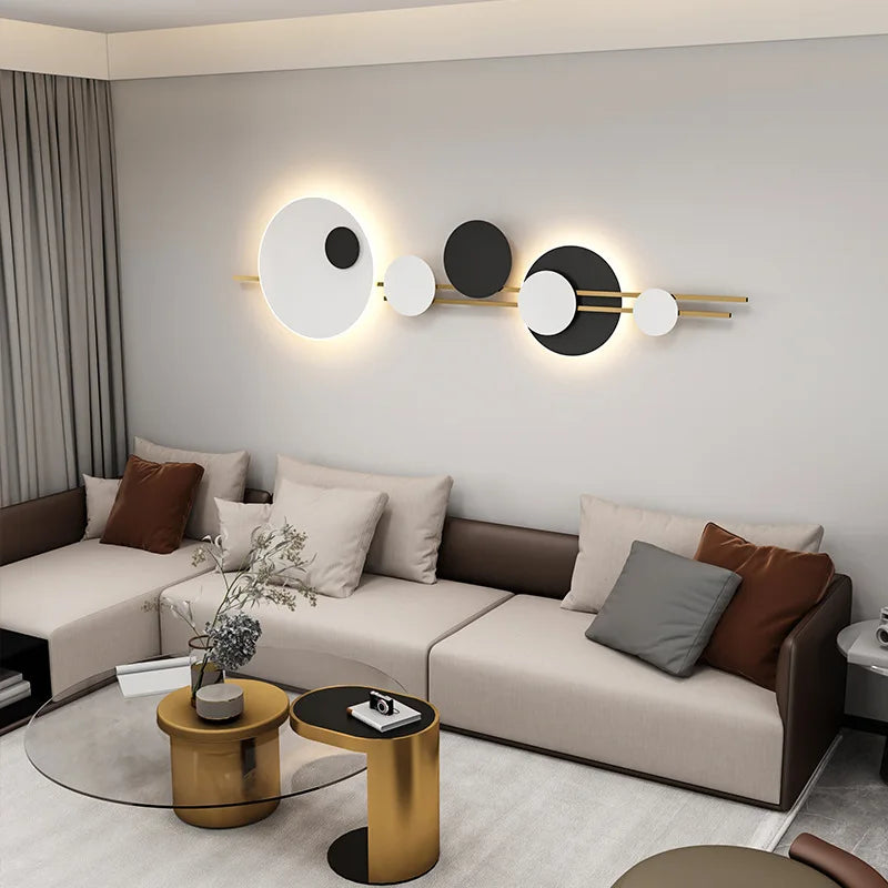 Applique murale LED ronde en métal blanc ou noir, 220V, 120 cm, avec gradation variable – éclairage décoratif pour hall, foyer, bureau ou salle à manger