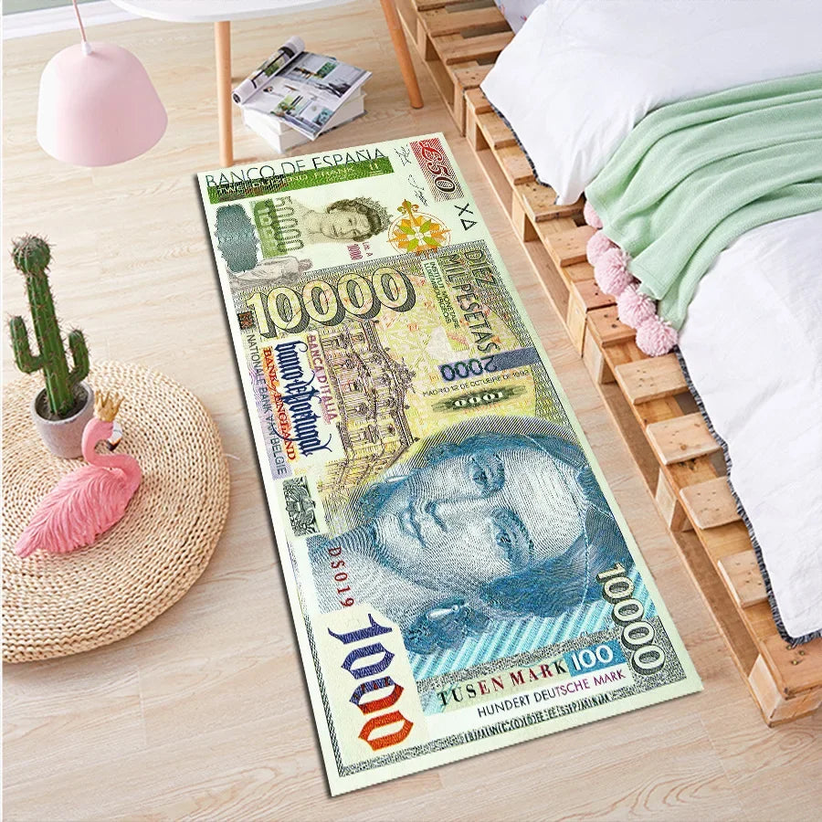 VIKAMA – Tapis long créatif en forme de dollar, antidérapant pour chambre, salon, couloir ou baie vitrée