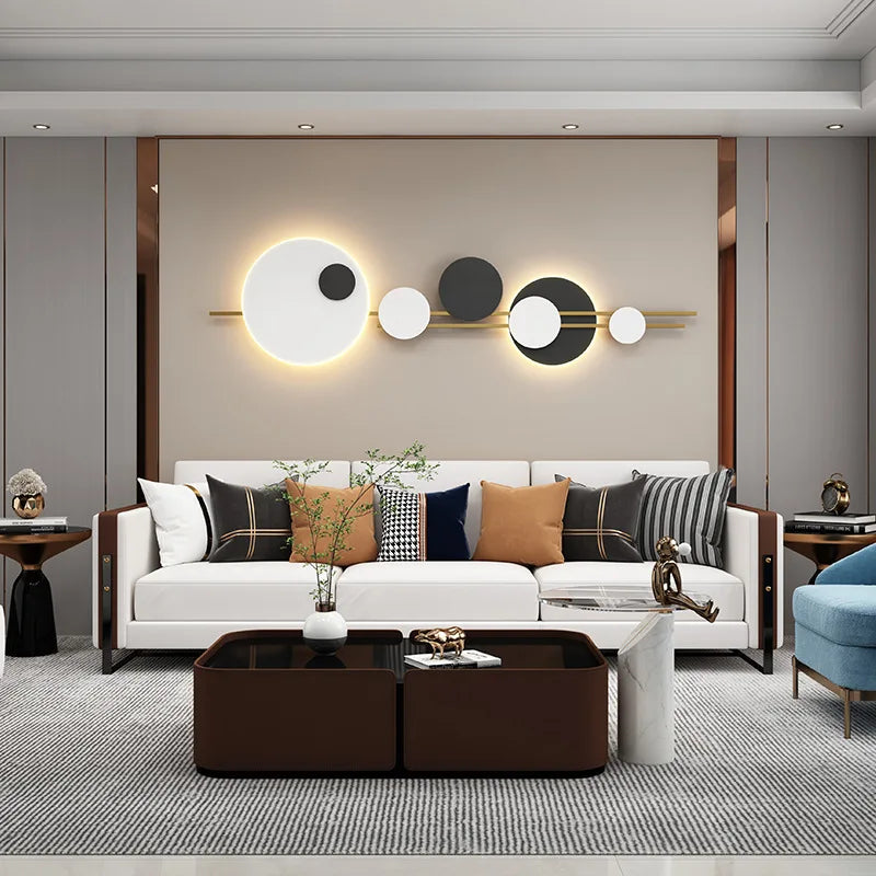 Applique murale LED ronde en métal blanc ou noir, 220V, 120 cm, avec gradation variable – éclairage décoratif pour hall, foyer, bureau ou salle à manger