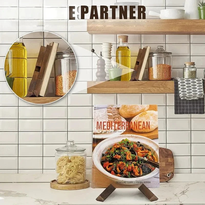 Porte-recette en bois – support décoratif pour livre de cuisine, repose-livre pour comptoir de cuisine, bureau ou table