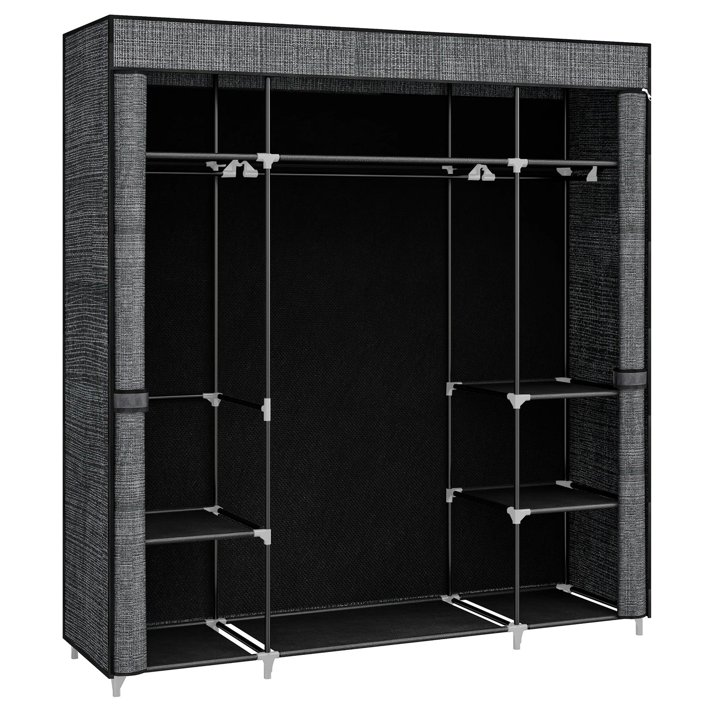 Armoire portable en tissu non tissé – 162 x 43 x 175 cm, 3 porte-vêtements avec housse zippée, couleur noire, pour chambre à coucher