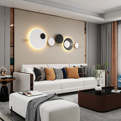 Applique murale LED ronde en métal blanc ou noir, 220V, 120 cm, avec gradation variable – éclairage décoratif pour hall, foyer, bureau ou salle à manger