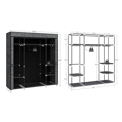 Armoire portable en tissu non tissé – 162 x 43 x 175 cm, 3 porte-vêtements avec housse zippée, couleur noire, pour chambre à coucher