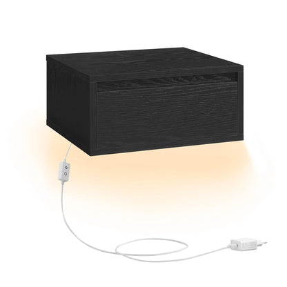 VASAGLE – Table de chevet suspendue avec lumière LED 3 couleurs, tiroir et étagère murale, style moderne pour chambre ou salon (35 x 40 x 18 cm)