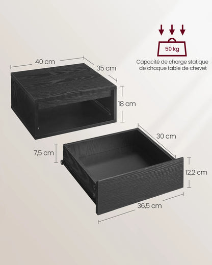 VASAGLE – Table de chevet suspendue avec lumière LED 3 couleurs, tiroir et étagère murale, style moderne pour chambre ou salon (35 x 40 x 18 cm)