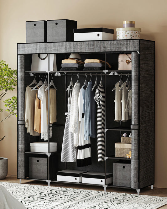 Armoire portable en tissu non tissé – 162 x 43 x 175 cm, 3 porte-vêtements avec housse zippée, couleur noire, pour chambre à coucher