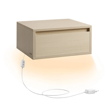 VASAGLE – Table de chevet suspendue avec lumière LED 3 couleurs, tiroir et étagère murale, style moderne pour chambre ou salon (35 x 40 x 18 cm)