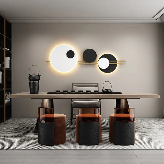 Applique murale LED ronde en métal blanc ou noir, 220V, 120 cm, avec gradation variable – éclairage décoratif pour hall, foyer, bureau ou salle à manger