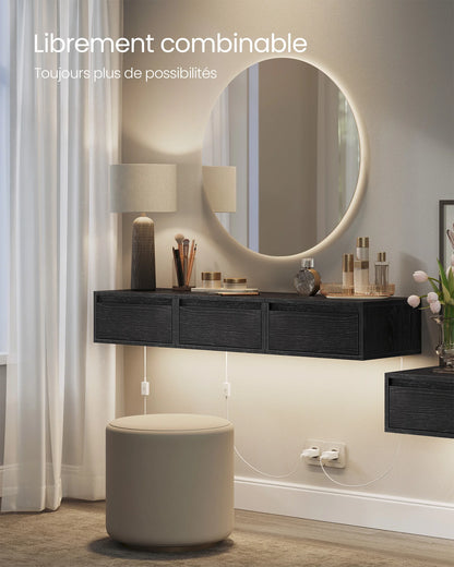 VASAGLE – Table de chevet suspendue avec lumière LED 3 couleurs, tiroir et étagère murale, style moderne pour chambre ou salon (35 x 40 x 18 cm)